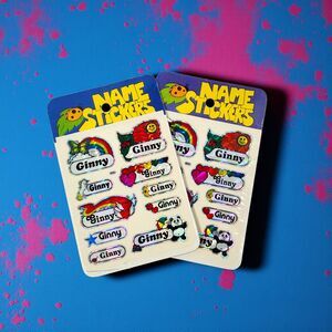 2 Vintage 80s Holographic Name Stickers Ginny Foil Sticker Sheets NIP Virginia